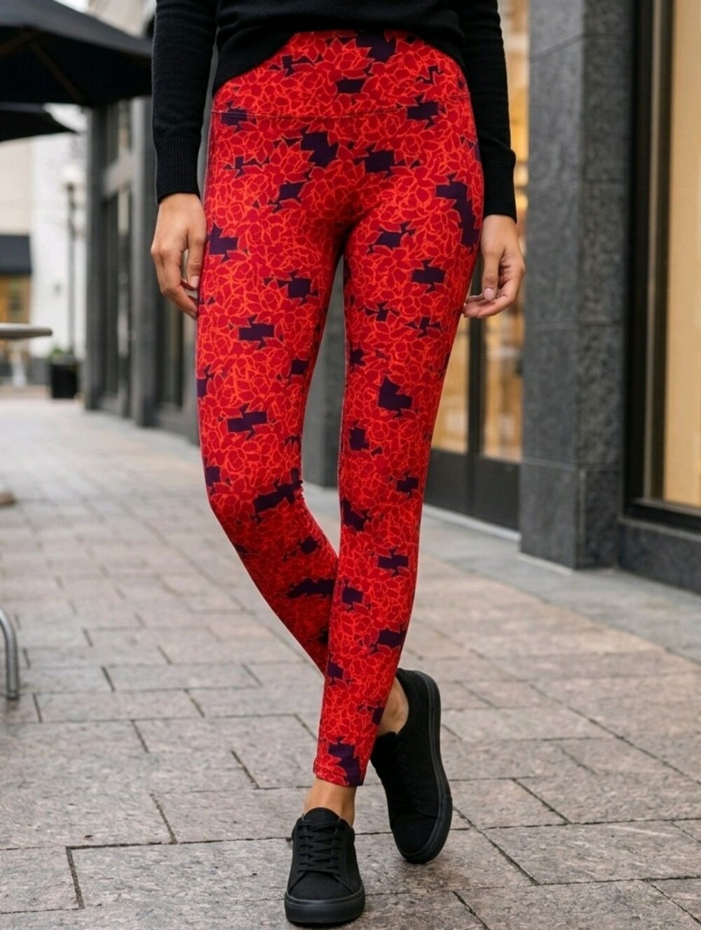 Botanical Floral Buttery Soft Leggings Red Dahlia Print One Size 2-10 LuLaRoe